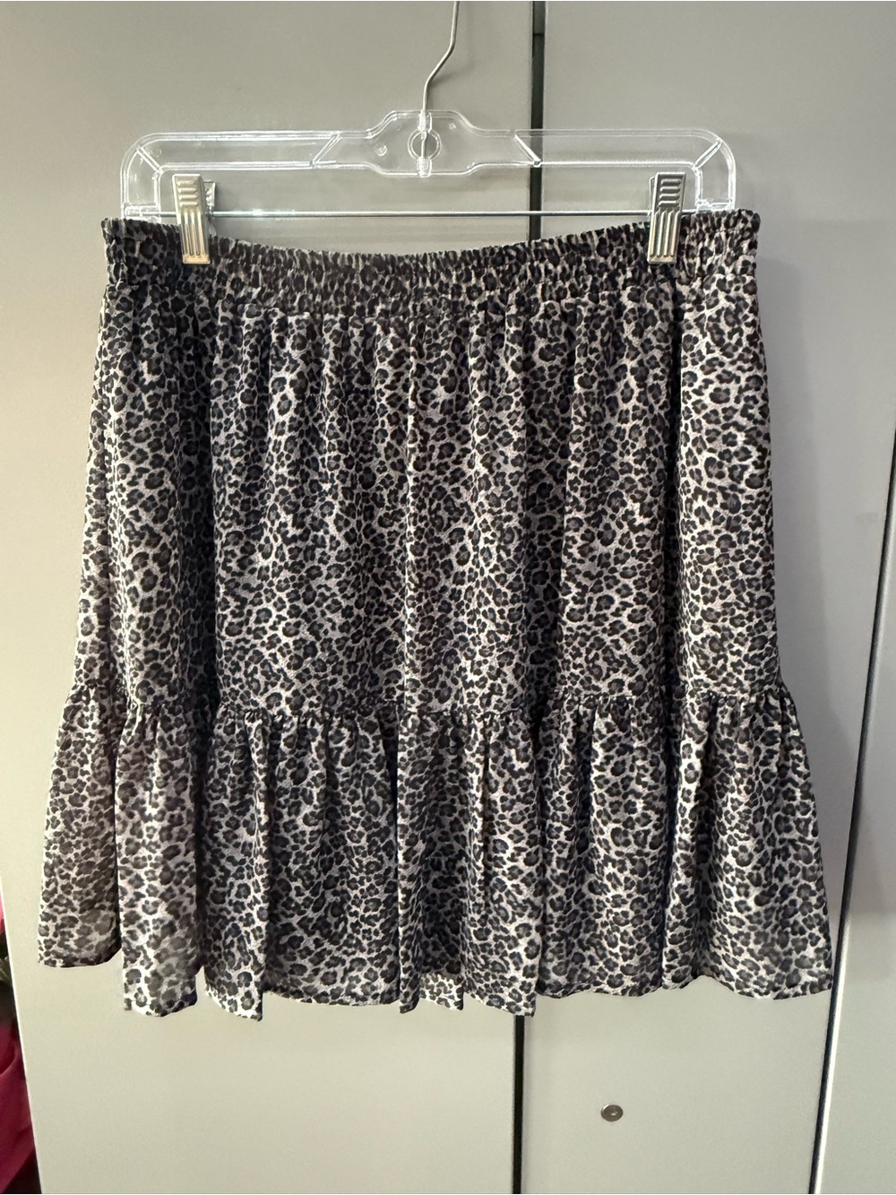 Michael Kors Black and Cream Leopard Tiered Midi Skirt